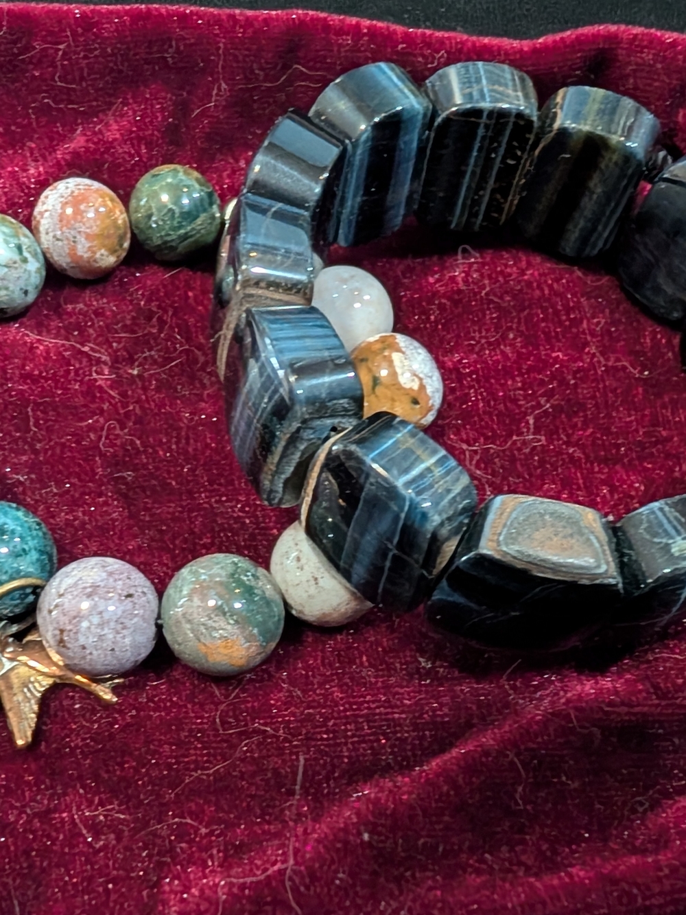 Tiger Eye Blue And Ocean Jasper Stretch Bracelets - Women Jewelry